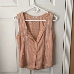 MISS ME Sleeveless Button-Front Knit Tank Top - Peach